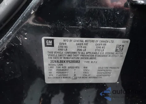 2015 Chevrolet Equinox 1Lt z USA, uszkodzony, nr VIN 2GNALBEK1F6285963